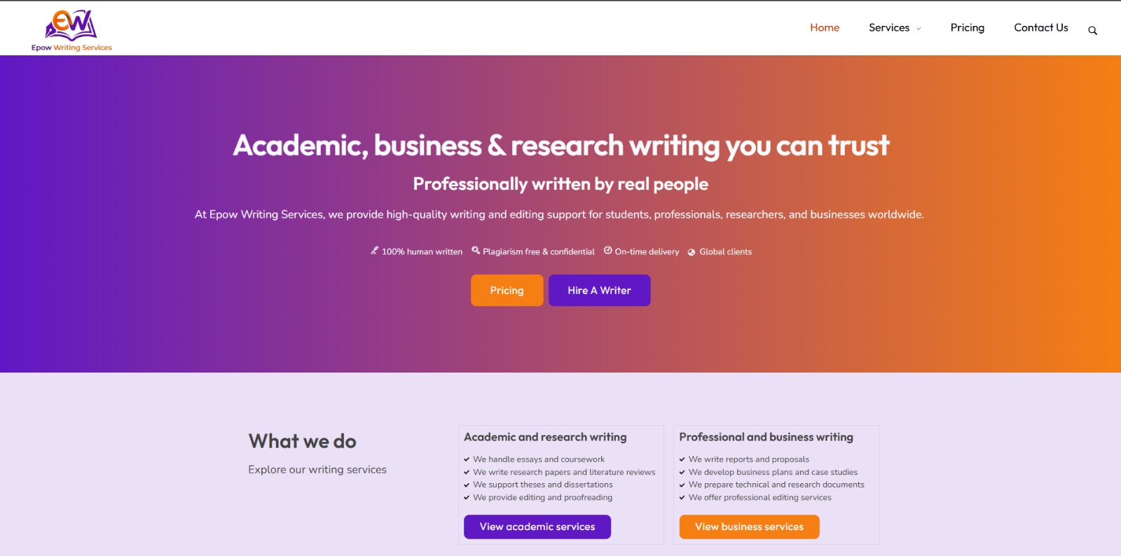 Writing Services Mobile Site