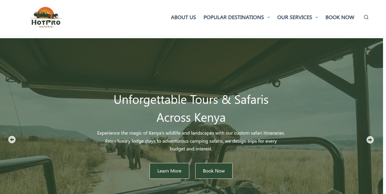 Hot Pro Safaris Mobile Site